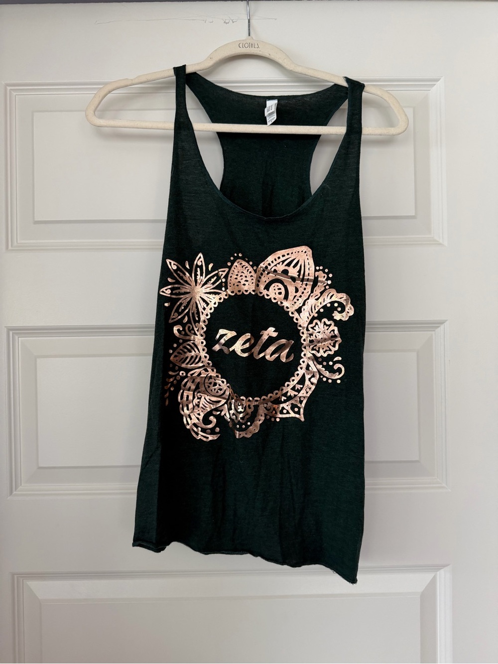Bella Canvas green ZTA Racerback Tank with Rose Gold Floral Medallion
